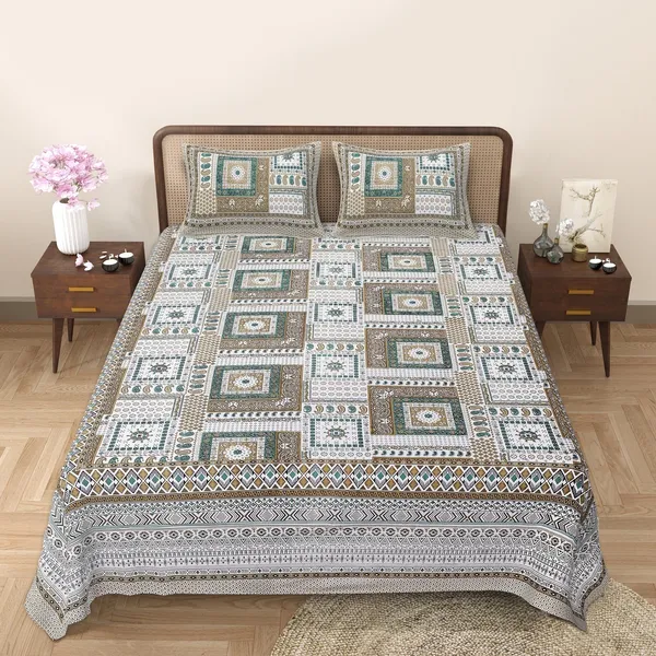 Brown_Cotton_Heritage_Mosaic_Harmony_Double_Bedsheet_With_Pillow_Cover